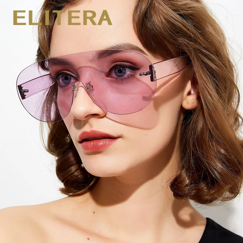 ELITERA Oversized Big Sunglasses For Women Men Fashion Rimless Eyewear
