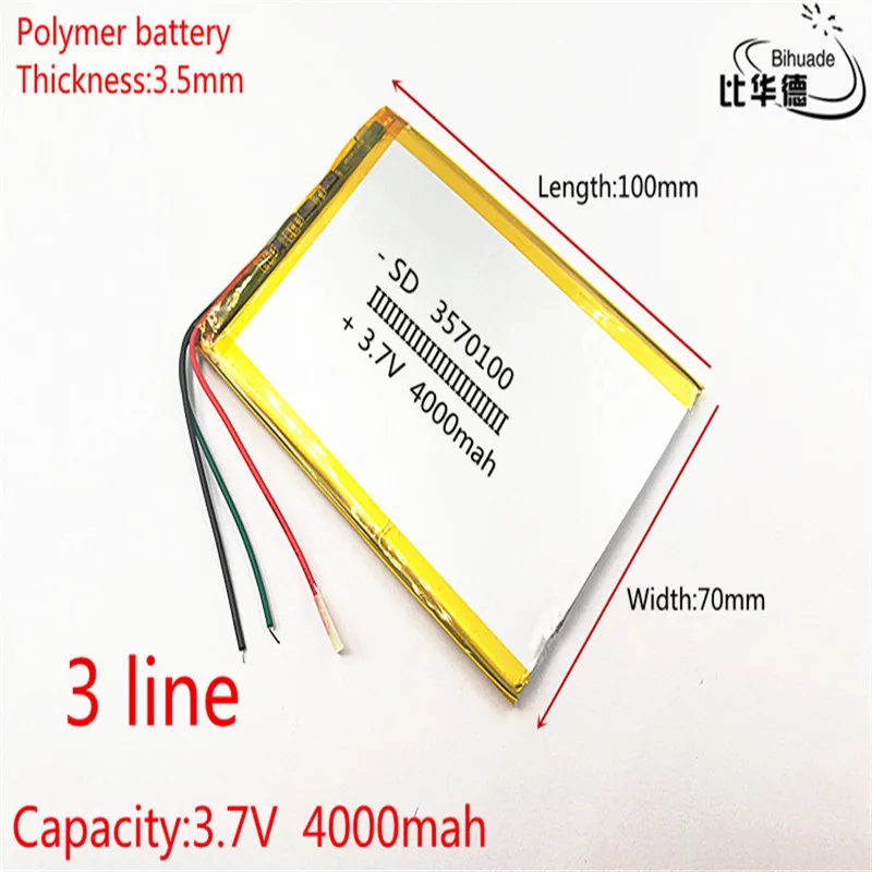 3 wire 3570100 3.7V 4000mAH polymer lithium ion battery Li-ion battery for tablet pc 7 inch 8 inch 9inch