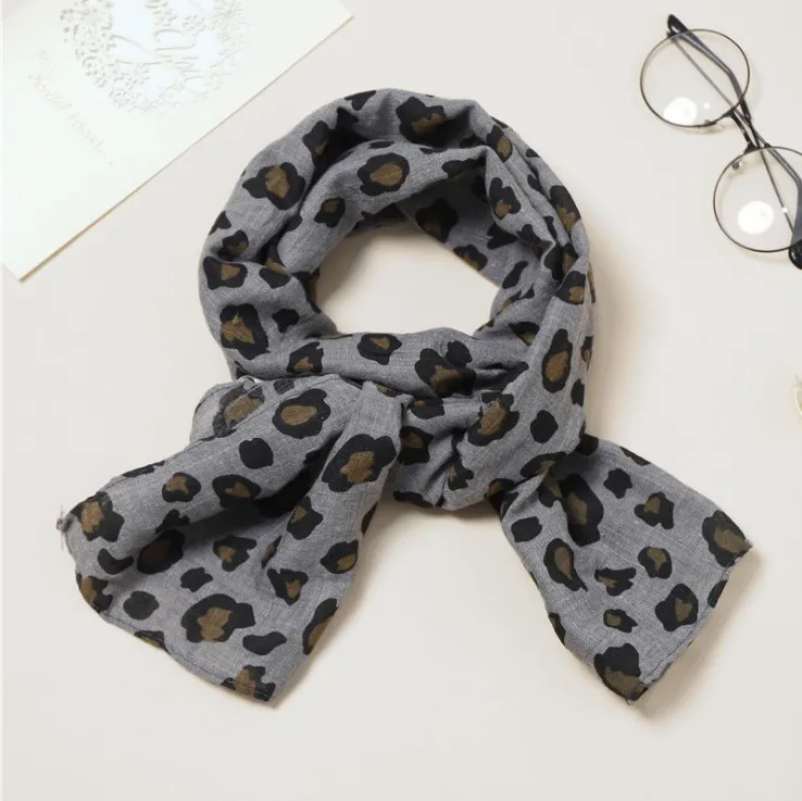 Корейский стиль, детский леопардовый комбинезон, хлопковый и льняной шарф, Осень-зима, детский шарф, 015 - Цвет: gray