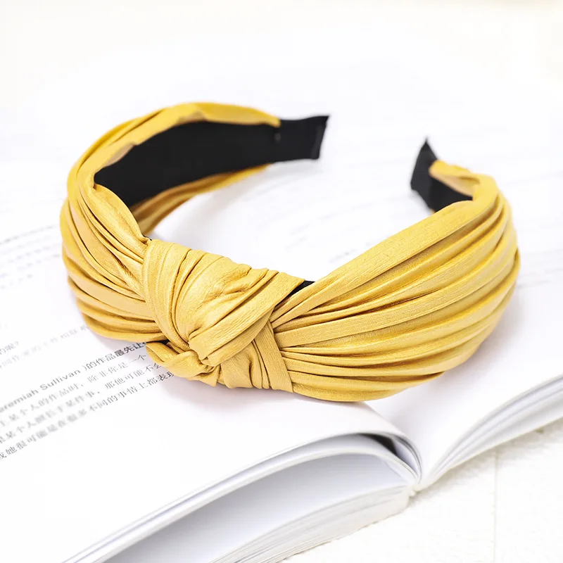 C783 yellow Винтажные складные тканевые ободки из искусственной кожи, Однотонные резинки для волос для женщин, заколки для волос, тюрбан, повязка на голову, повязка на голову, аксессуары для волос для девочек - Цвет: C783 yellow