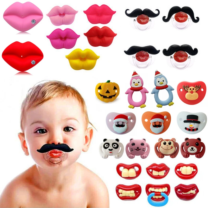 1pc Baby silicone funny nipple dummy nipple baby pacifier joke prank baby red lip tycoon teether baby -
