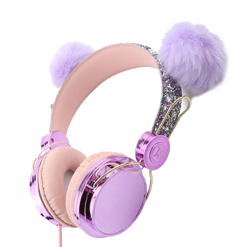 Kids Plush Cat Ears Stylish Earphone USB 3 5mm Wired Stereo Headset Mobile Computer Universal Headphone with Microphone