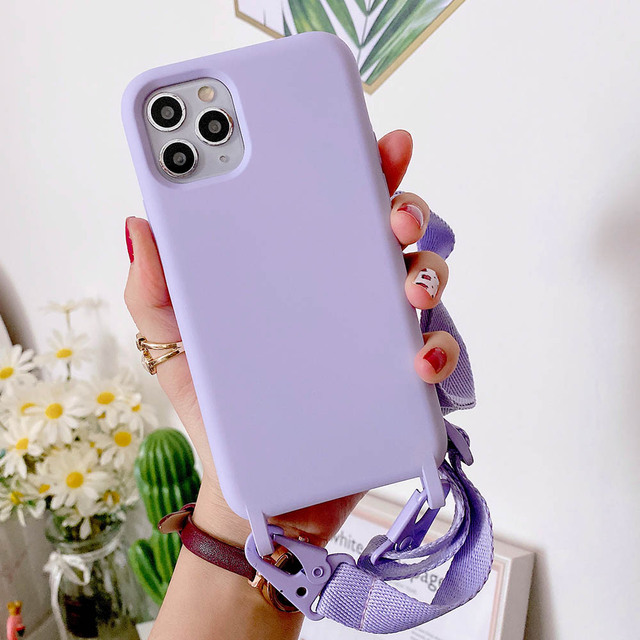 Color Crossbody Cord Strap Phone Case for iPhone 12 11 Pro Max XR XS Max X 7 8 Plus Lanyard Necklace Rope Skin Feel Cases