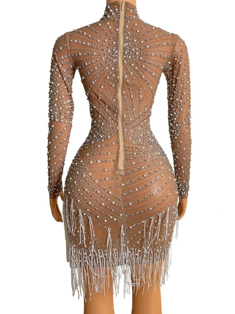 See Through Mesh Fringe Gaun Pendek 