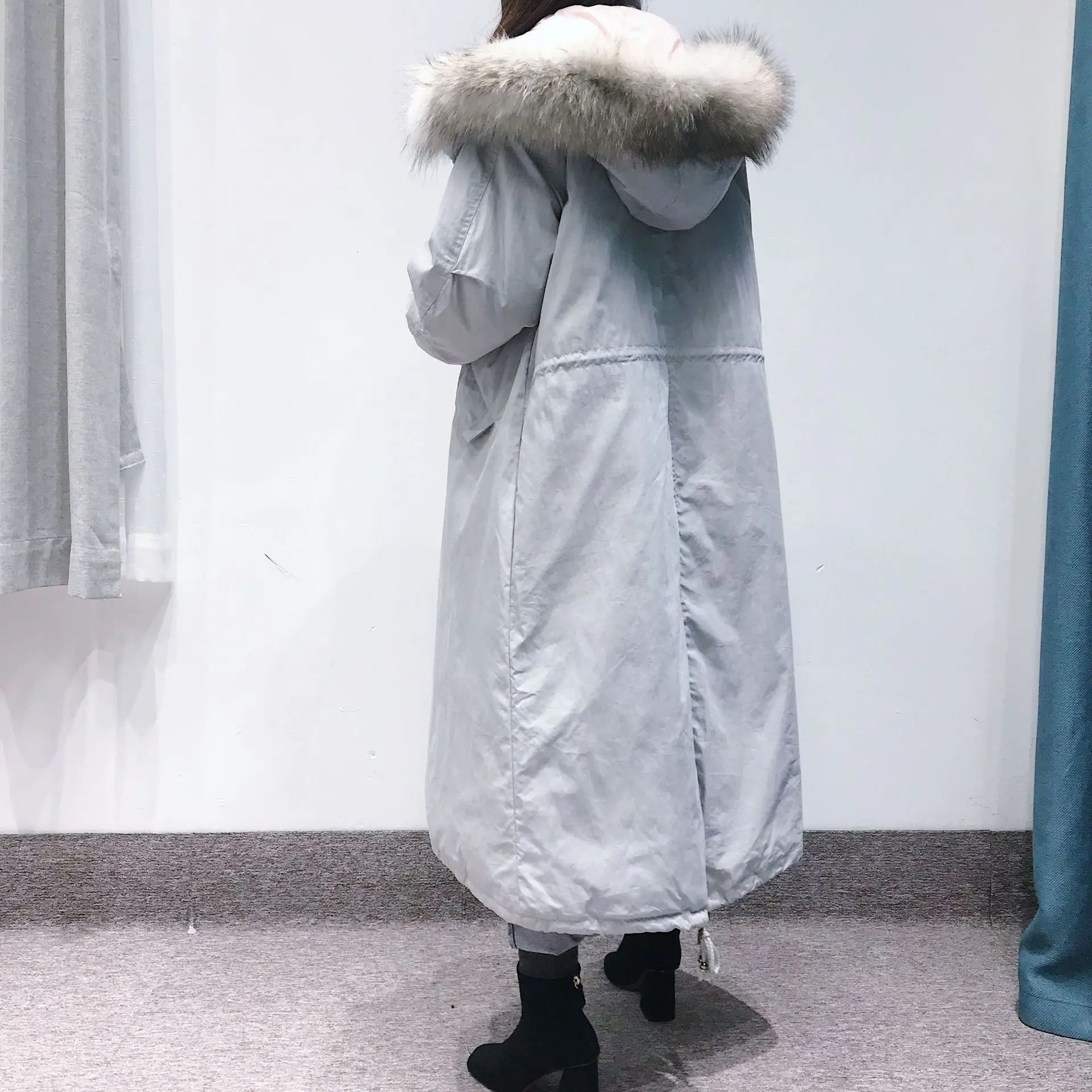 Стиль, женский пуховик, выше колена, 90 белая утка, корейский стиль, модный Свободный утягивающий воротник из натурального меха Onlin