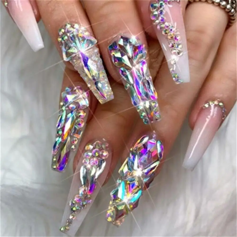 

1 Pack AB Flatback Glass Nail Rhinestones Diamond Teardrop Horse Eye Crystals Stones Shiny Gems Manicure 3D Nail Art Decorations