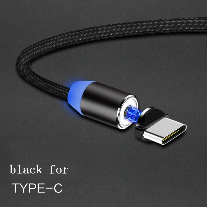 3 в 1 usb зарядный Магнитный кабель для мобильного телефона светодиодный провод быстрое зарядное устройство Kable для apple iphone 8 pin iOS Micro USB и type C - Цвет: black for type-c