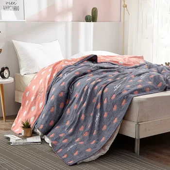 

100% Cotton Blanket Korean Style Adult King Size Red Heart Pattern Summer Coverlet Gray Pink Towel Blankets On The Bed