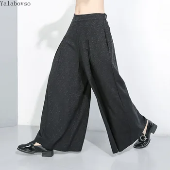 

2019 autumn new loose waist and wide leg trousers dark black casual trousers high waist pants wide leg pants for women A71Z40