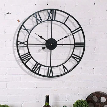 

40/47CM Nordic Metal Roman Numeral Wall Clocks Retro Iron Round Face Black Gold Large Outdoor Garden Clock Home Decoration