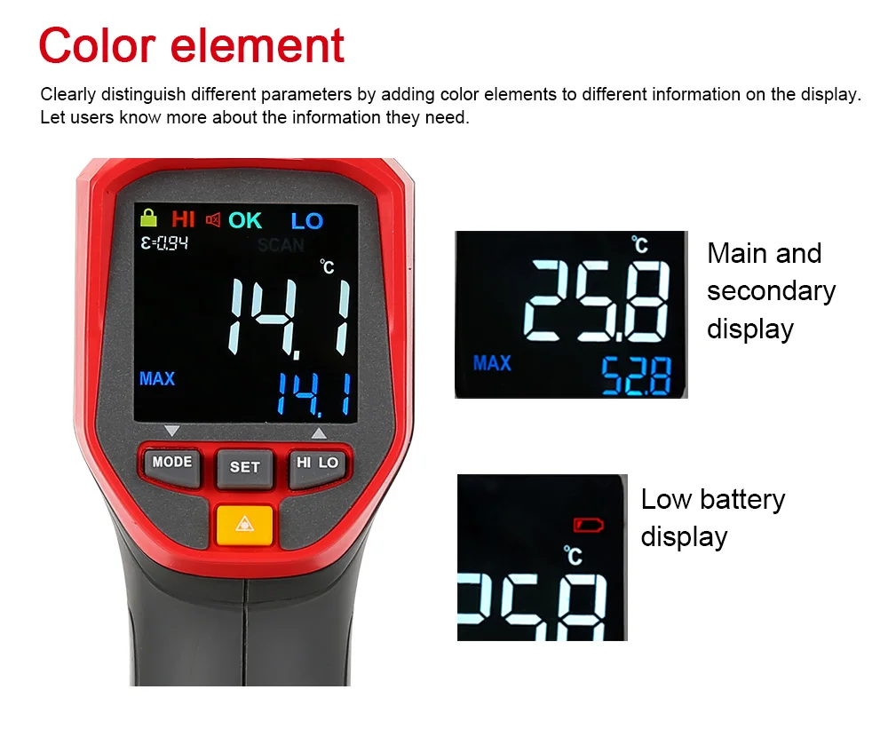 UT302A+ Бесконтактный инфракрасный термометр для измерения температуры LCDdisplay с лазером высокой точности, Температура imager Температура пистолет гигрометром Декоративные Часы Инфракрасный термометр для измерения температуры