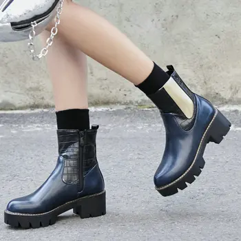 

Winter PU Leather Ankle Boots Women's Thick-soled Zipper Waterproof Platform Casual Large Size 34-43