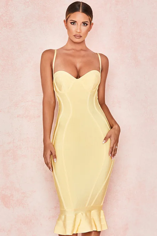Высокое качество, розовые, желтые, до колена, из искусственного шелка Бандажное платье Вечеринка элегантное платье