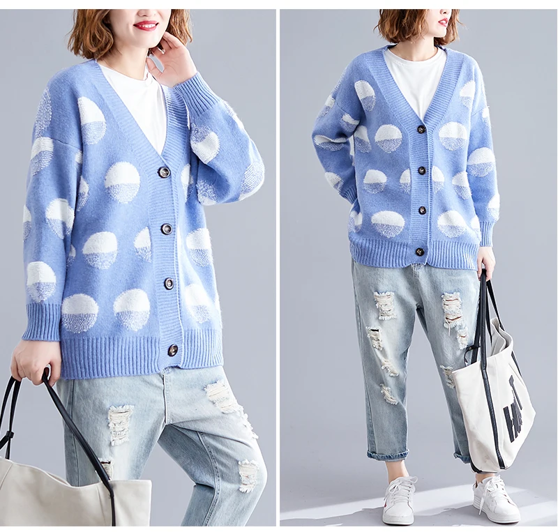 Oladivi Big Plus Size Women Apparel Autumn Winter Casual Loose Knitted Sweater Fashion Ladies Cardigan Female Knitwear Tops