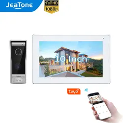 Jeatone 10 "tuya sem fio wi fi vídeo porteiro casa sistema 1080p tela de toque completa monitores inteligentes com 1x1080p wired porta telefone