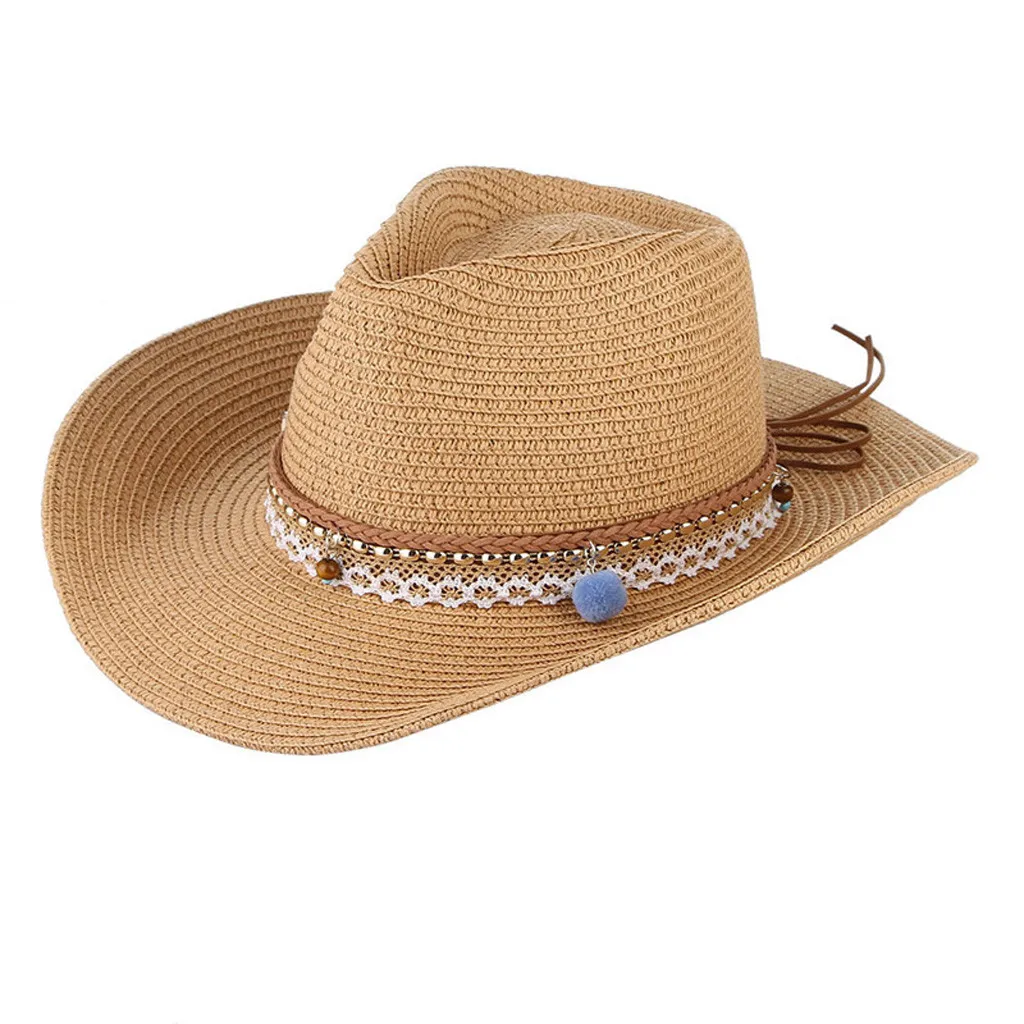 

Hat Men Women Retro Western Cowboy Riding White Hat Leather Belt Wide Brim Cap Hats 19July25 P30