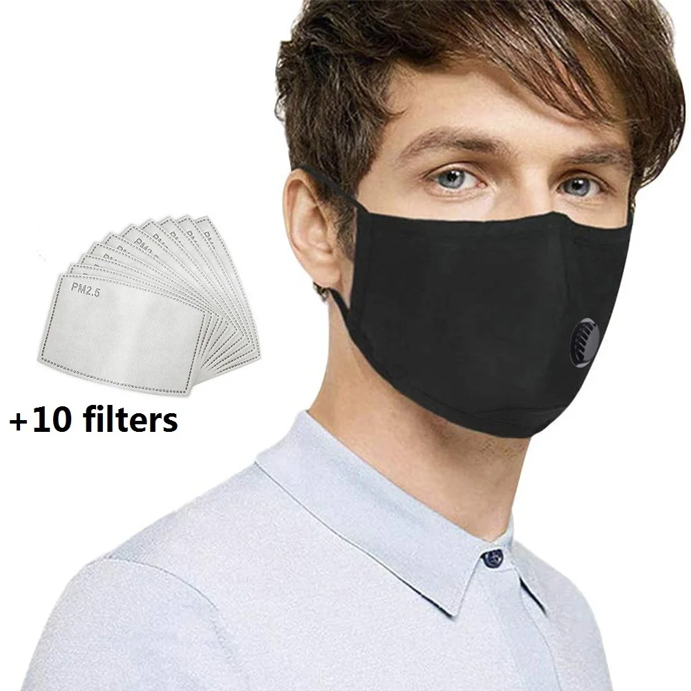 

50 PCS Filter Fashion Mask Anti Pollution PM2.5 Mouth Respirator Washable Reusable Dust Masks Cotton Unisex Mouth Muffle Black