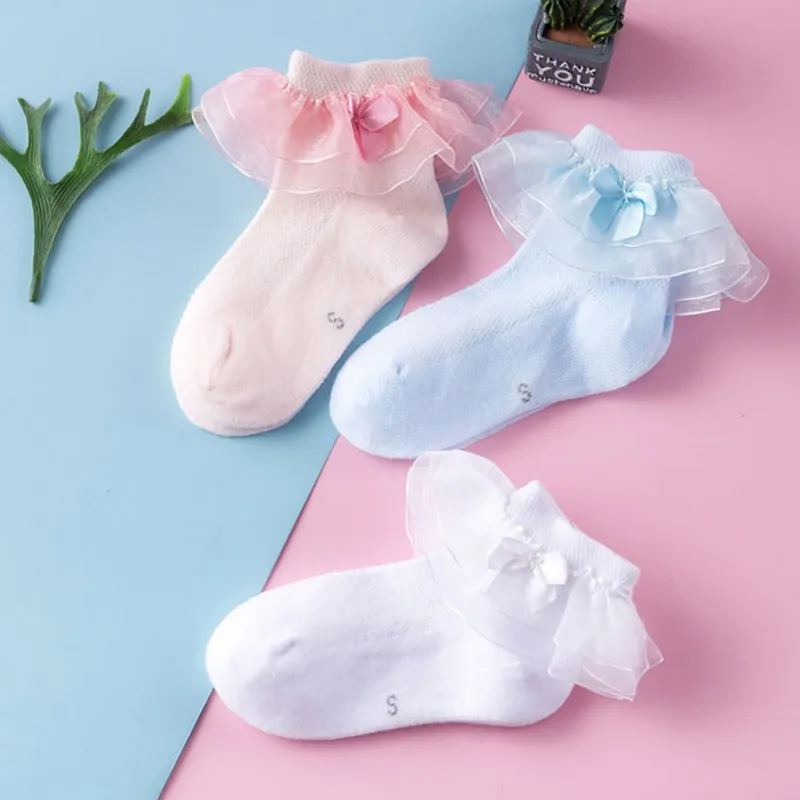 Милые Женские повседневные носки принцессы с кружевными оборками; удобные тонкие сетчатые носки с бантом; От 1 до 9 лет носки для маленьких девочек