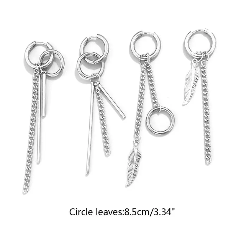 

4 Pcs/set Fashion Long Chain Earring Men Women Simple Versatile Stainless Steel Silver Earrings Set Party Gifts