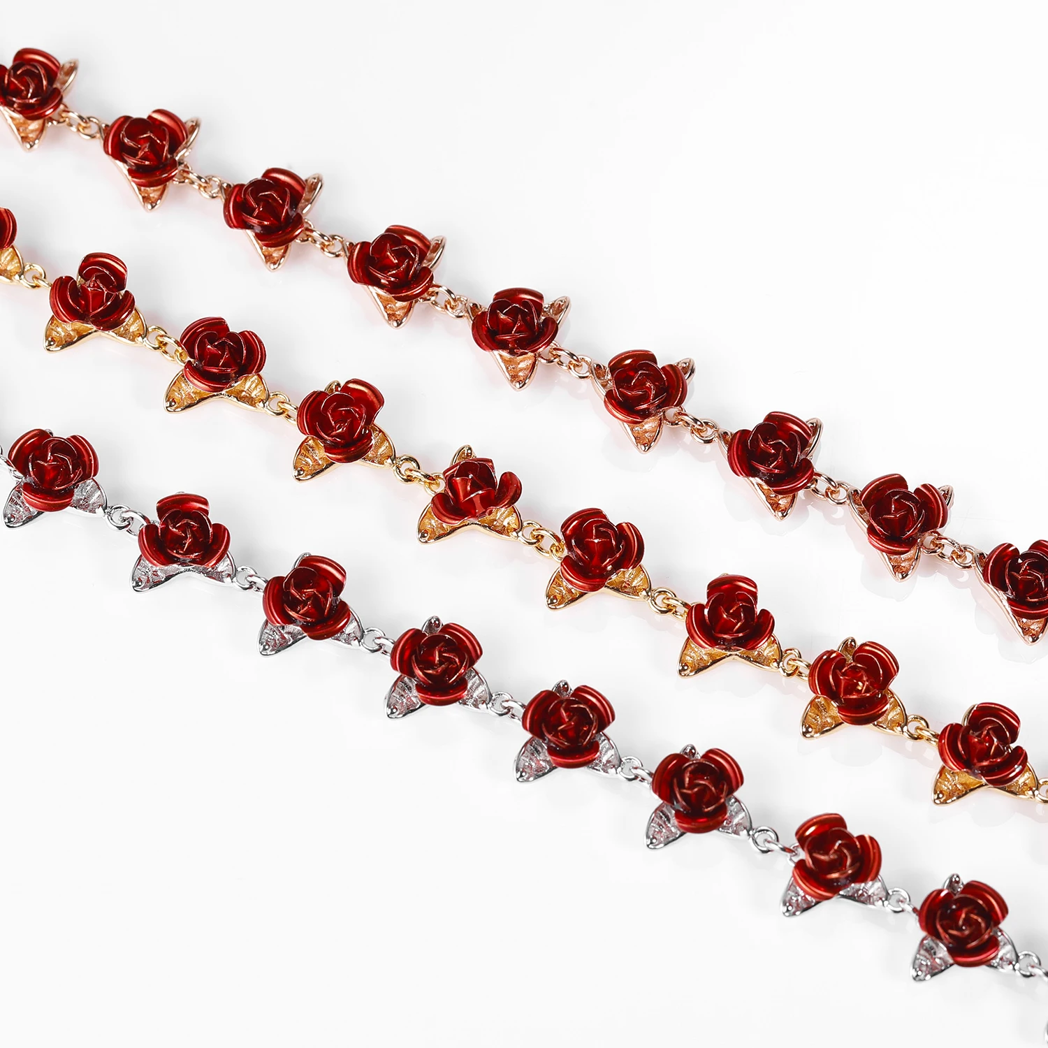 Red Rose Flowers Bracelet Femme Wrist Charm Chain Gold Color Fashion Jewelry Bracelets for Women Mother's Day Gifts