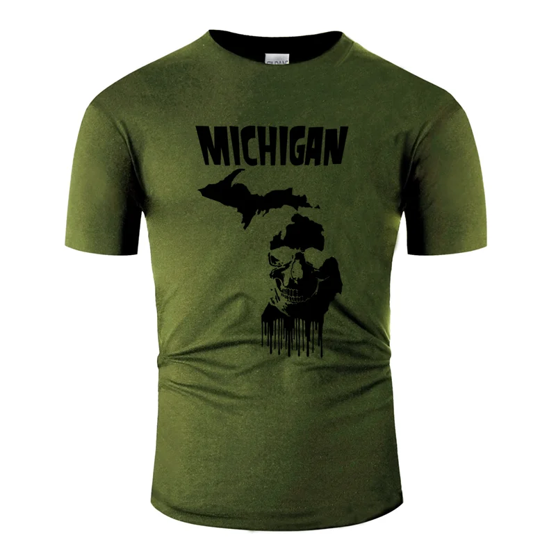Персонализированные Популярные michigan панк череп футболка для мужчин Kawaii сплошной цвет Футболка круглый воротник хлопок хип хоп Топ