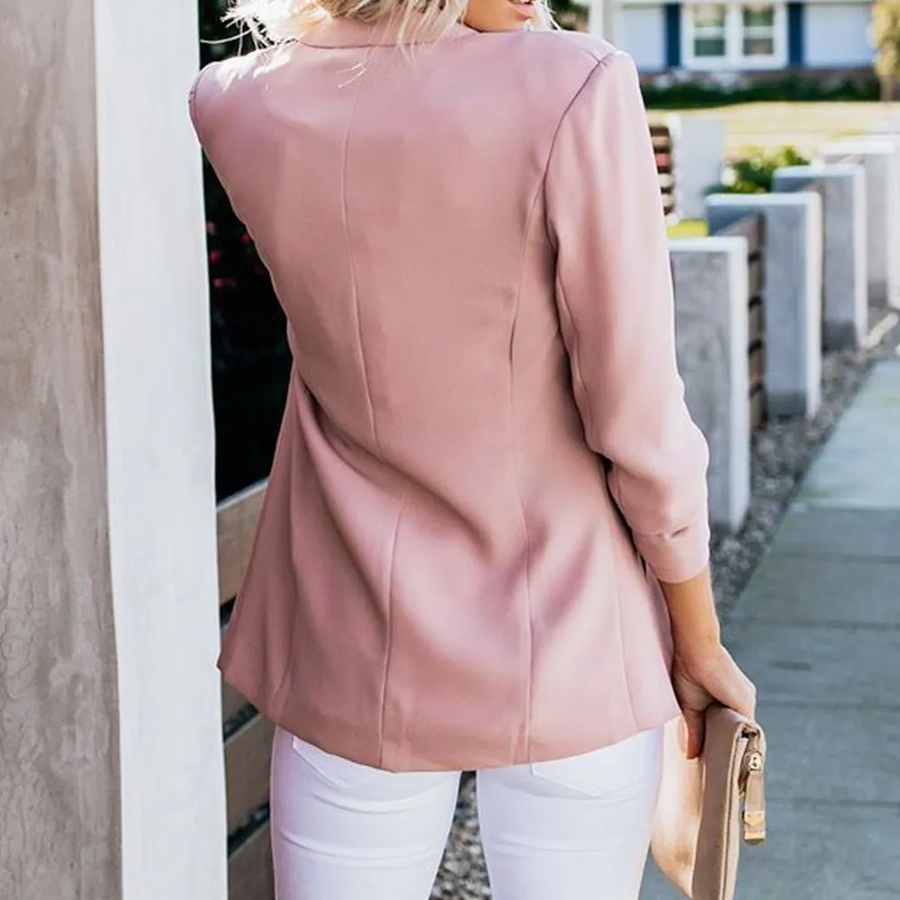 Мода 2019 женские осенние элегантные 11 видов цветов карманы Блейзер длинный рукав v-образный вырез открытые офисные Пальто повседневные