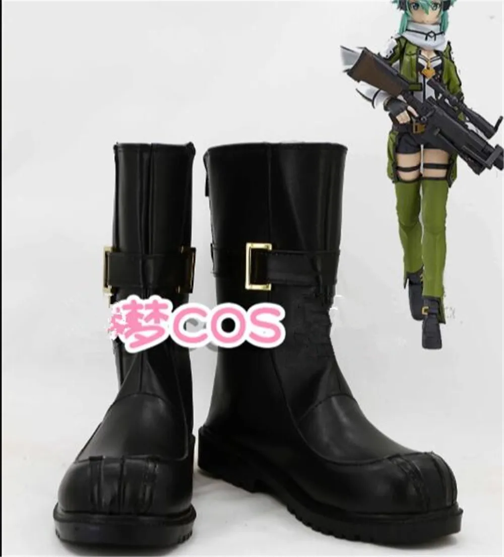 Anime Sword Art Online 2 Phantom Bullet Asada Shino/Sinon Cosplay Halloween Shoes Black Boots C278 | Тематическая одежда и