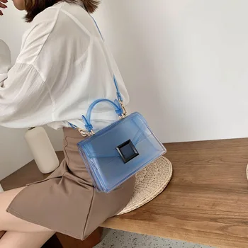 

2020 New Fashion Simple Transparent Clamshell Jelly Bag Summer Mini Small Square Bag Shoulder Diagonal Women's Bag