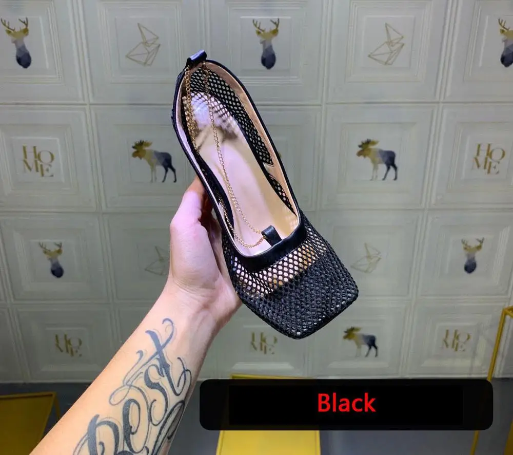 Black CXJYWMJL/модные брендовые женские туфли-лодочки летние сексуальные сетчатые с выемкой сандалии женская обувь для вечеринок новые дышащие Крутые ботинки с квадратным носком 6857 - Цвет: Black