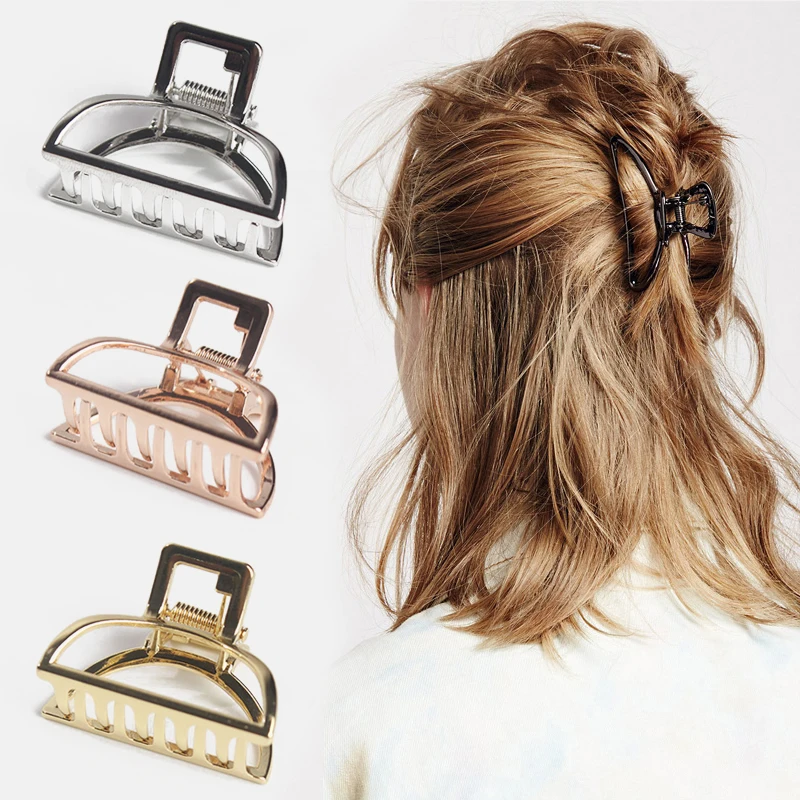 

2020 Metal hairpin Women Girl Geometric Hair Claw Clamps Hair Crab Clip Claws Accessories Solid Color Hairpin Large/Mini Size