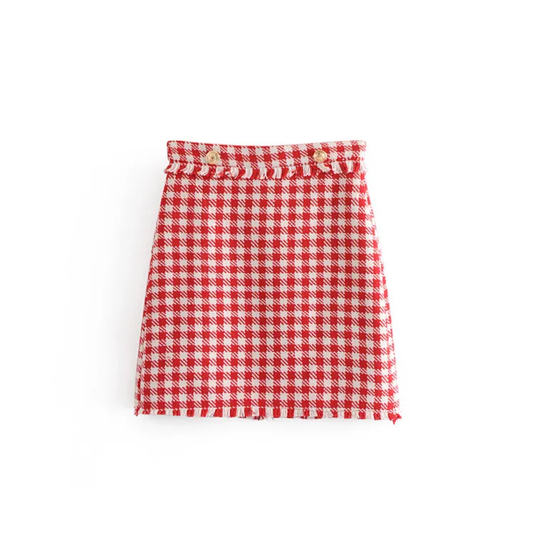 

Z2019 Europe And America Spring New Style Soft It Fur Trim Plaid Mini Skirt Women's 5315/042 5315042