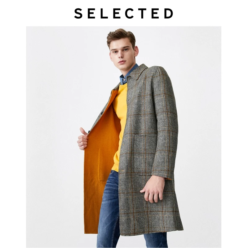 SELECTED Men's Contrast Plaid Woolen Outwear Casual Wool Coat S|419427558 SELECTED Men's Contrast Plaid Woolen Outwear Casual Wool Coat S|419427558