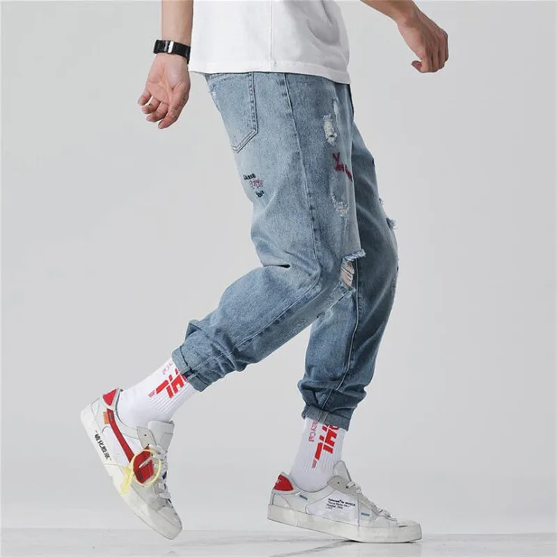 New Summer Jeans Embroidery Pants Jeans Fashion Casual Washed Ripped Distressed Holes Jeans Denim Trousers Ninth Pants