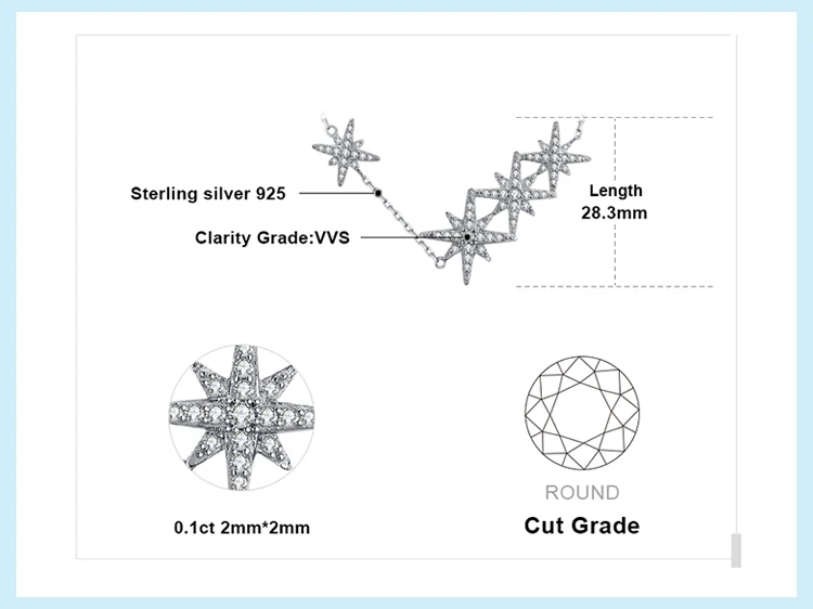 Ювелирные изделия Звезда CZ стерлингового серебра кулон ожерелье 925 серебро яркий Чокер-Цепочка Воротник Ожерелье Женщины 45 см
