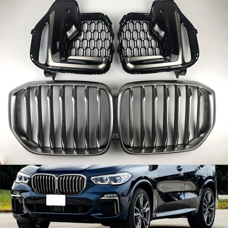

fit for 2019 2020 2021 BMW X5 X6 G05 G06 to M50 Fog Lamp Frame Fangs Decoration Frame Cerium Gray Medium Mesh