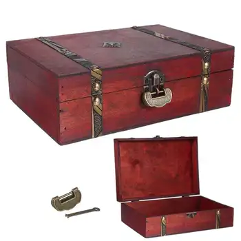 

Wooden Vintage Treasure Chest Storage Box with Lock Antique Style Jewelry Ring Organizer Case Foldable Wood Box Home Decor