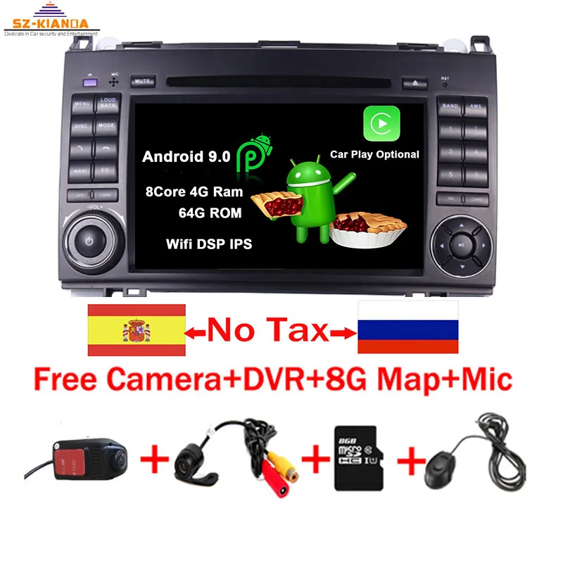 " ips сенсорный экран Android 9,0 автомобильный dvd-плеер для Mercedes-benz B200 W169 A160 Viano Vito gps NAVI Радио BT wifi 3g dvr карта - Цвет: 8Core 4G Ram 64G ROM