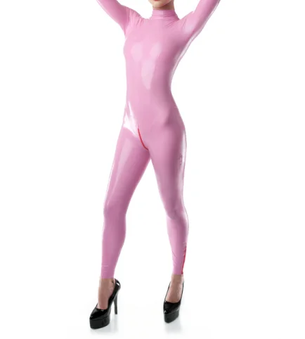 Pink Latex Catsuit Women Bodysuit 