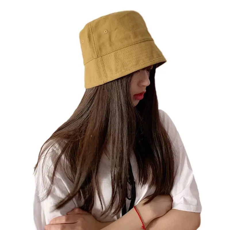 Женская хлопковая кепка в литературном стиле Harajuku, хип-хоп однотонная солнцезащитная Кепка с широкими полями, складная Рыбацкая шляпа с Люверсами - Цвет: Цвет: желтый