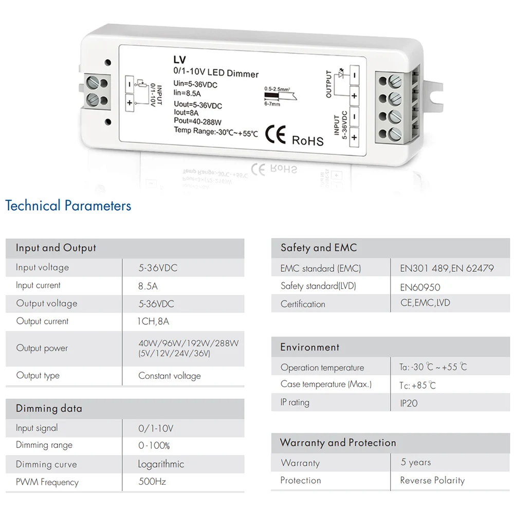 Мини 0/1-10 В CV светодиодный регулятор мощности света 1 канал DC 5V 12V 24V 36V ШИМ Conatant напряжение выход 8A 288W 1 канал 0-10V диммер LV