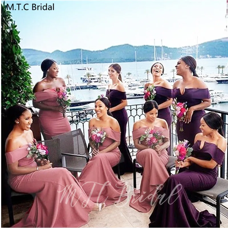 Dusty Rose Mermaid Long Bridesmaid Dresses With Black Lace 2022 Off The