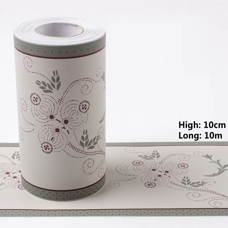 10cm*10m Waist Line Wall Sticker Kitchen Waistline Bathroom Toilet Waterproof Self Adhesive Wallpaper Border Floral Wall Paper