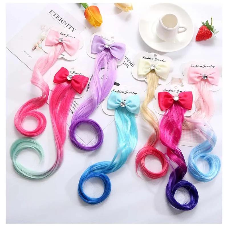 Cute Children Gradient Bow Hair Clips Headdress Ponytail Hair Ropes Baby Girls New Colorful Wig Pigtail Elastic Kids Headwear baby essential 