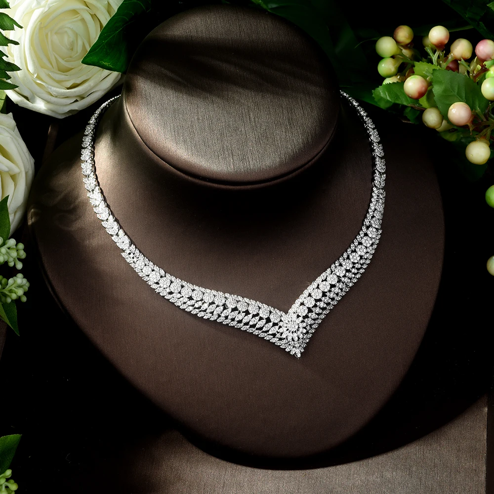 HIBRIDE White Gold Color Leaf Flower African Cubic Zirconia Big Luxury Women Party Wedding Bridal Jewelry Set bijoux femme N-271 - Image 4