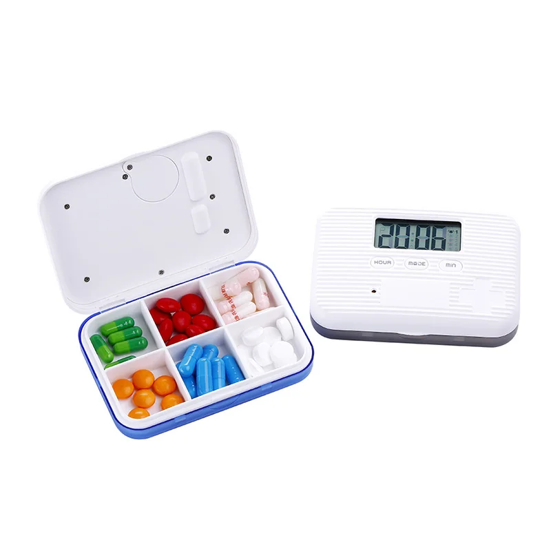 6 Grid Pill Box Medicine Storage Box Electronic Timing Reminder Medicine Boxes Alarm Timer Pills Organizer Pill Cases Travel