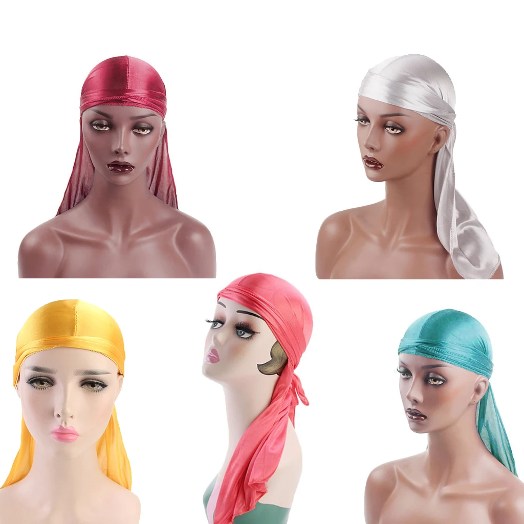 Durags для мужчин и женщин волнистые шелковистые яркие цвета мусульманский тюрбан