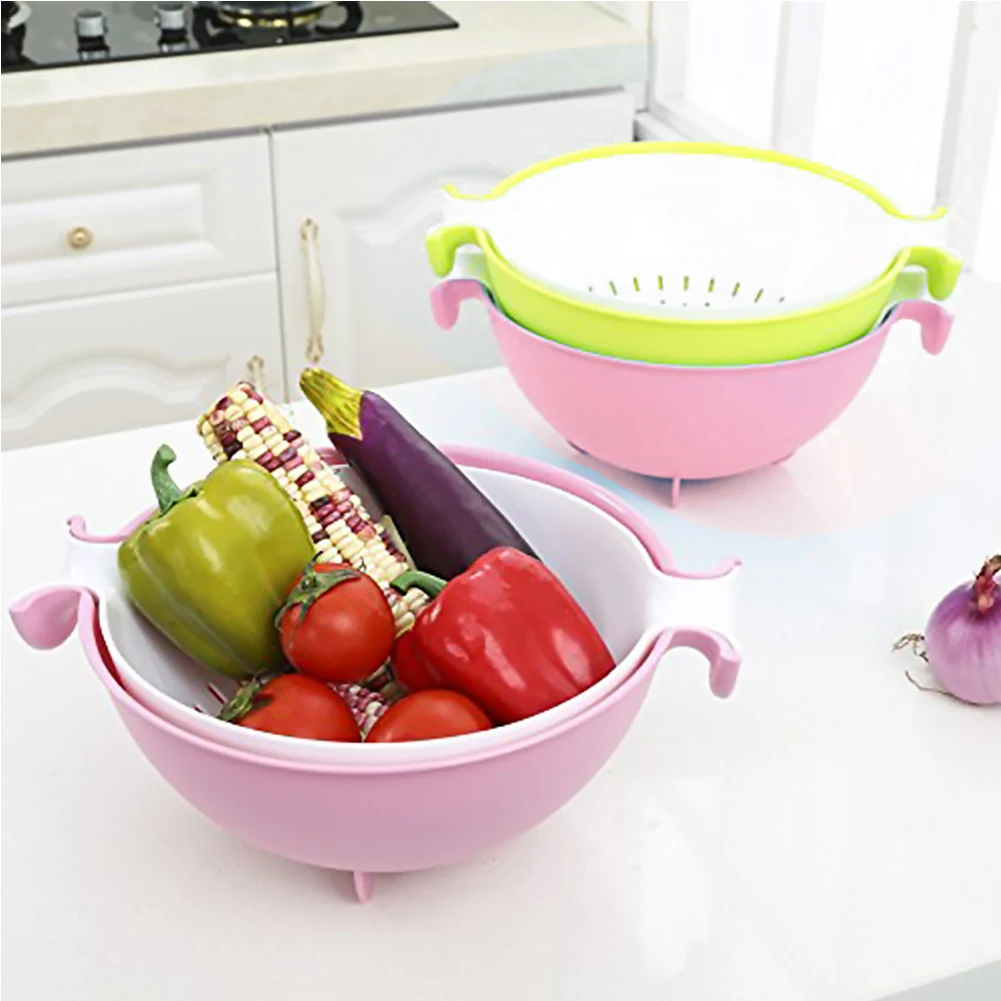 1 шт. кухонная корзина для слива мытье овощей дуршлаг набор двухслойная сливная миска с корзиной для фруктов овощей синий розовый