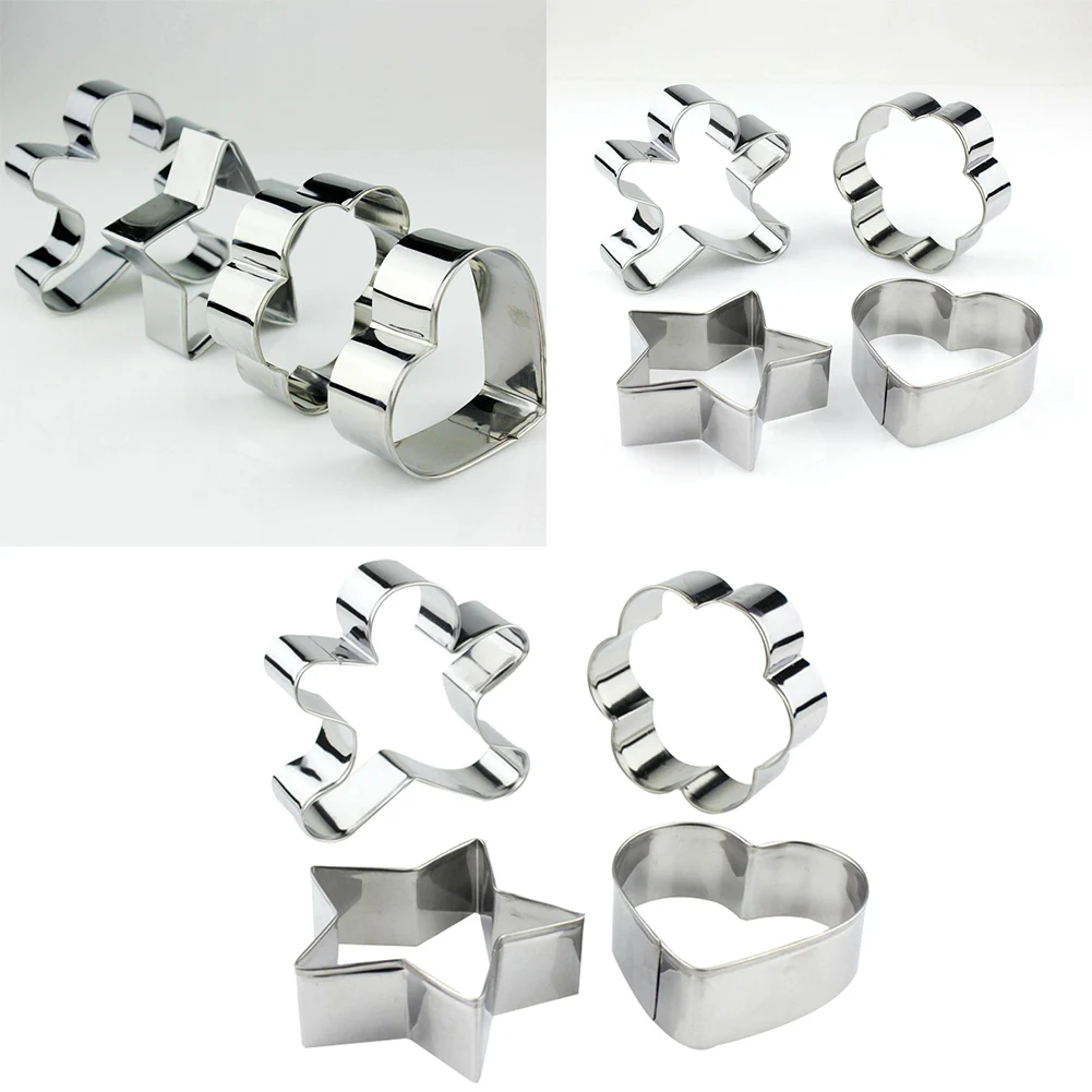 Hot 4Pcs Stainless Steel Heart Star Flower Fondant Biscuit Mould Bakery Tools Cookie Cutter