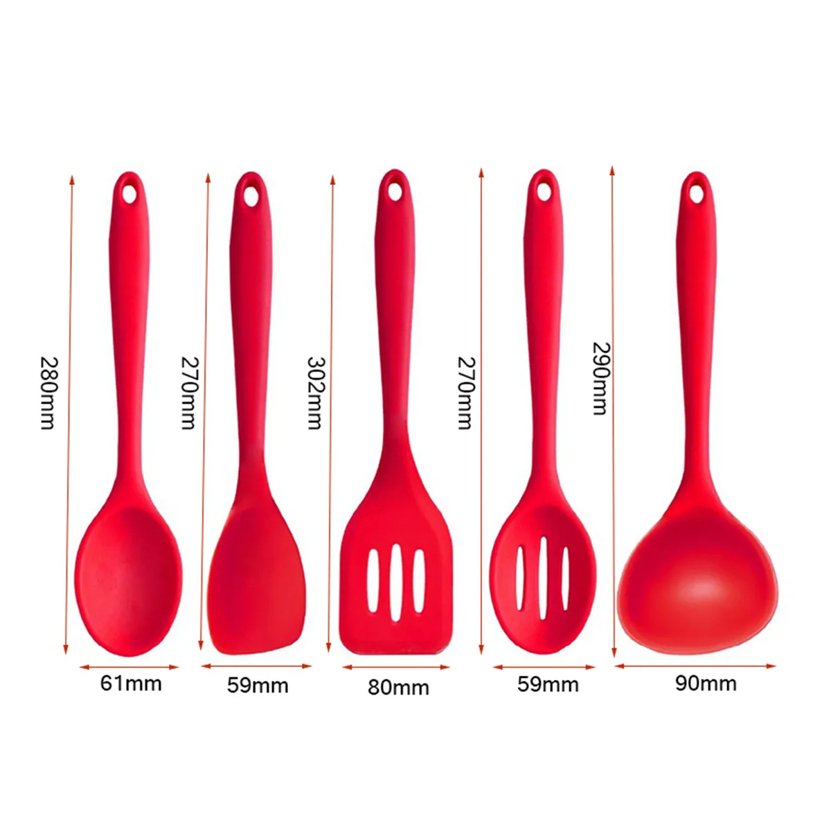 5 Pcs/ Set Non-stick Silicone Baking Cooking Tool Set Spatula Slotted Spoon Turner Oil Brush Whisk Kitchen Utensils