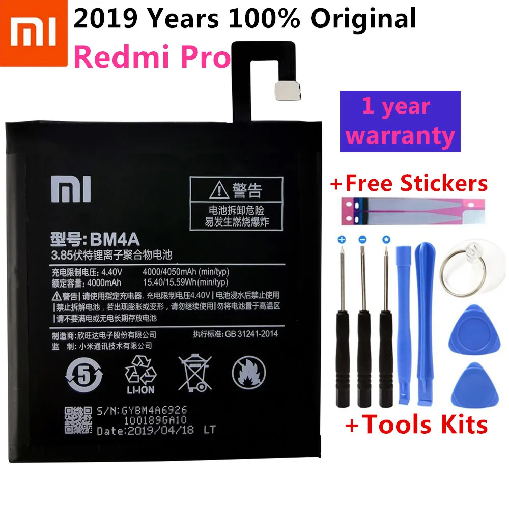 Xiao Mi Phone original Battery 4000mAh BM4A Phone Batteries for Xiaomi Hongmi Redmi Pro Battery+ToolS Xiao Mi Phone original Battery 4000mAh BM4A Phone Batteries for Xiaomi Hongmi Redmi Pro Battery+ToolS
